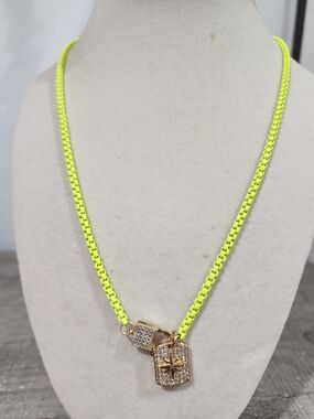 Gold Pendant Necklace with Neon Yellow Chain- Alexa Rae
